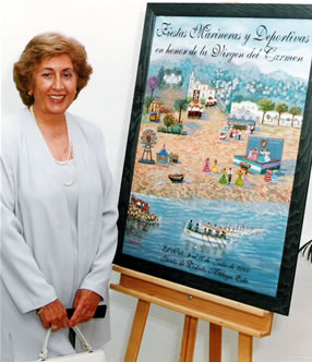Carmen Sotuela con el cartel  de la feria premiado